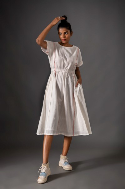 White Soft Cotton Dobby Daily Dress